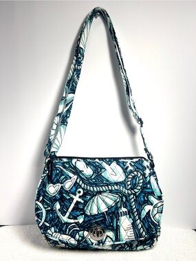 Vera Bradley Saddle Crossbody “Shore Thing” Nautical Quilted Shoulder Bag Travel